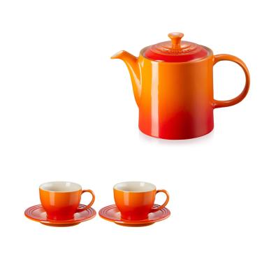 Imagem de KIT LE CREUSET BULE GRANDE 1,3L E 2 CANECAS 200ML EXPRESSO C/ PIRES LARANJA