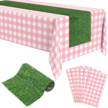 Imagem de Oudain Corredor de mesa de grama artificial, 30,5 x 91,4 cm, grama falsa, verde, com 6 peças, toalha de mesa descartável de plástico para golfe, futebol, chá de bebê, festa, casamento, aniversário
