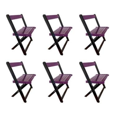 Imagem de Kit 6 Cadeiras De Madeira Dobrável Roxo - MEGA MADEIRA