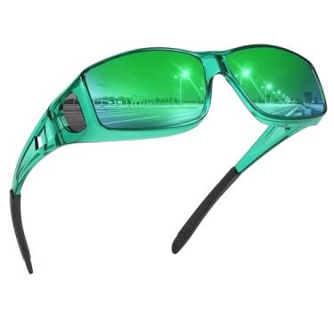 Imagem de MEETSUN Óculos de sol Fit Over para homens e mulheres, óculos de sol polarizados com proteção UV400, (Z1) - Lente espelhada verde-verde transparente, standard