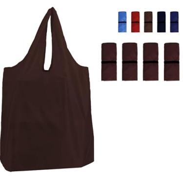 Imagem de Pacote com 4 sacolas de supermercado reutilizáveis - sacolas de compras dobráveis extragrandes de 23 kg, leves e laváveis na máquina (café)