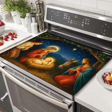 Imagem de HOMETITUTE Cobertura superior de fogão de presépio 71 x 50 cm, protetor de vidro para bancada de cozinha religiosa, resistente ao calor, capa de silicone para decoração de férias
