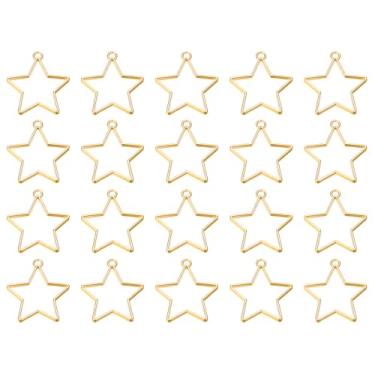 Imagem de 40 peças de biséis abertos, pentagrama de resina de pingentes, moldura aberta nas costas, moldura oca de liga de liga para colar de brinco, dourado