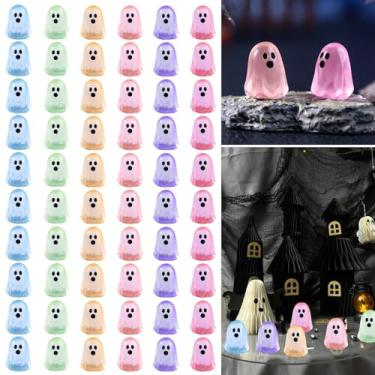 Imagem de 60 peças mini bonecos de fantasmas luminosos de resina, pequenos fantasmas escondidos em miniatura, acessórios de jardim, estatuetas de elfos para presente de decoração de Halloween