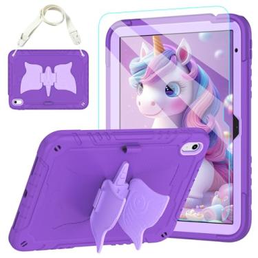 Imagem de TOMORRY Capa para iPad (A16) 11ª geração 11 polegadas 2025/iPad 10ª geração 10,9 polegadas 2022 com protetor de tela de vidro temperado, suporte de unicórnio, alça de ombro, capa para iPad 10 crianças
