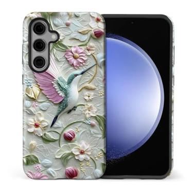 Imagem de casesok Capa para Samsung Galaxy S25 FE, capa rígida de camada dupla + capa de telefone de silicone, proteção total à prova de choque para Samsung Galaxy S25 FE-beija-flor pastel natureza floral