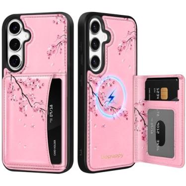 Imagem de Uppuppy Capa para Samsung Galaxy S25 Plus/S24 Plus com carteira - Compatível com MagSafe Cute Women Girls Couro Estético Titular Cartão de Crédito Capa de Telefone para S25Plus/S24Plus, Flor de