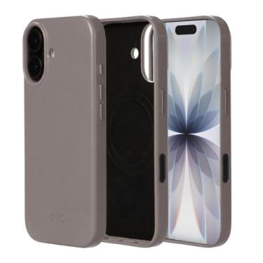 Imagem de alto Compatível com telefone 17 2025, capa magnética de couro italiano compatível com MagSafe, capa protetora contra quedas da série Clop (6,3 polegadas, cinza cimento)