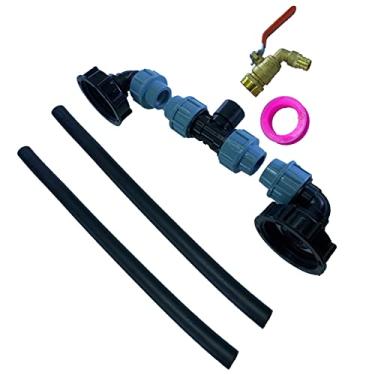 Imagem de Adaptador de tanque IBC, rosca grossa, adaptador de drenagem, 1 tubo, 2 conectores curvos, conector de mangueira para água, óleo, combustível, jardim, quintal, torneira, fácil instalação, D
