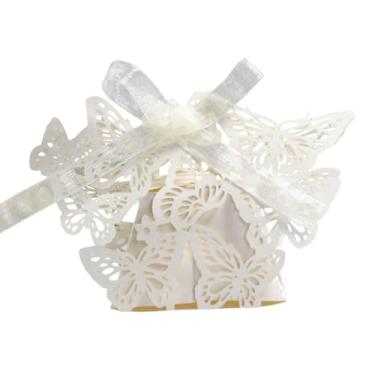 Imagem de Embalagem com 50 caixas de lembrancinha de casamento de borboleta com corte a laser para festa de aniversário, chá de doces, bomboniere