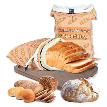 Imagem de Pacote com 2 sacos de pão de cera de abelha para massa fermentada e pão caseiro, saco de pão de cera de abelha de linho orgânico reutilizável, armazenamento ecológico de alimentos frescos, bloqueio de