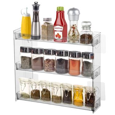 Imagem de FMOACEN Suporte de parede organizador de temperos de plástico transparente para condimentos, prateleira de armazenamento, organizador de especiarias para portas de armário de cozinha, despensa