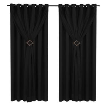 Imagem de Cortina Corta Luz 3,00m X 2,80m 100% Blackout Com Voil Branco Para Sala Ou Quarto Varão Simples(Preto)