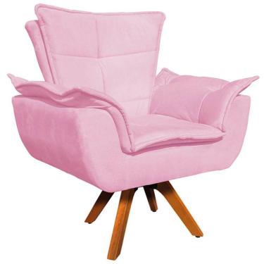 Imagem de Poltrona Decorativa Base Giratória Em Madeira Charger Suede Rosa G19 - Gran Belo