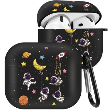 Imagem de Boaretiu Capa para Airpods 4, desenho fofo Kawaii, com chaveiro, design engraçado, com mosquetão, capa estilosa para meninas, adolescentes e mulheres, capas para Air pods 4, astronauta