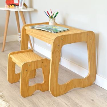 Imagem de Mesa Com Banquinho Infantil Encanto Em Madeira Mel