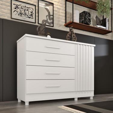 Imagem de Cômoda Barcelona Com Pés 4 Gavetas E 1 Porta Ripada Tcil Neve