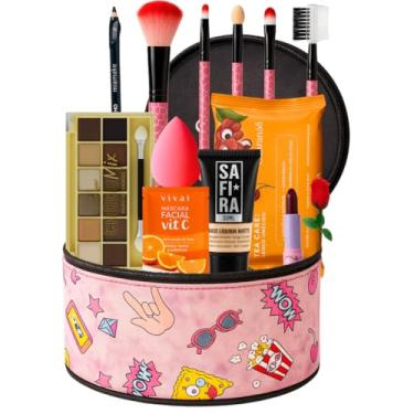 Imagem de Maleta Bolsa Maquiagem Profissional Completa Kit Make Rosa Paleta Sombras Presente (MORENA)