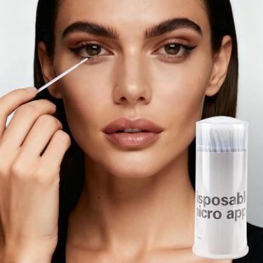 Imagem de 100 pincéis microaplicadores descartáveis para extensão de cílios Microswab para varinhas de rímel para removedor de cílios ferramentas com barril (branco)