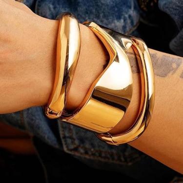 Imagem de Pulseiras de ouro para mulheres, pulseiras grossas, pulseiras de ouro/prata que não mancham, joias modernas, meias de Natal, presentes de amizade, presentes para mulheres