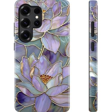 Imagem de Esdot Capa para Samsung Galaxy S24 Ultra - Compatível com carregamento sem fio - Silicone macio de camada dupla + capa rígida - Design de flores silvestres - Capa protetora de telefone para mulheres e