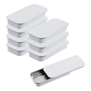 Imagem de MY MIRONEY 8 peças de recipientes de lata de metal brancos deslizantes pequenos recipientes retangulares vazios com dobradiças caixa para doces, joias, artesanato, kit de sobrevivência, 8 cm x 3,4 cm