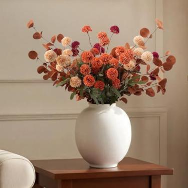 Imagem de Buquê de mamães de seda sintética de toque real, 12 peças com 2 hastes de eucalipto, hastes longas dobráveis, arranjo de flores artificiais completo e realista para decoração de vaso, mesa, casamento