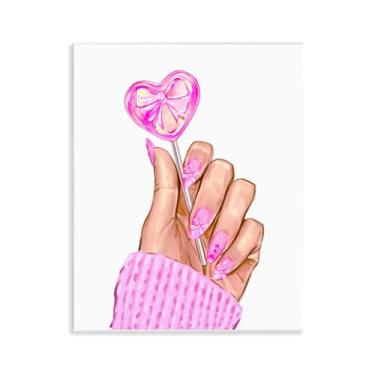 Imagem de Stupell Industries Arte de placa de parede de pirulito com laço rosa, design de Ziwei Li, 35,5 x 28,5 cm