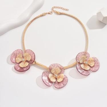 Imagem de Colar feminino dourado e rosa, gargantilha grossa floral ousada, gola moderna para festas e casamentos
