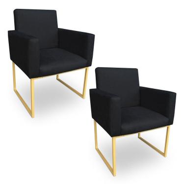 Imagem de Kit 2 Poltronas Decorativa Nina Suede Preto Base Metálica Industrial Dourado - Pallazio