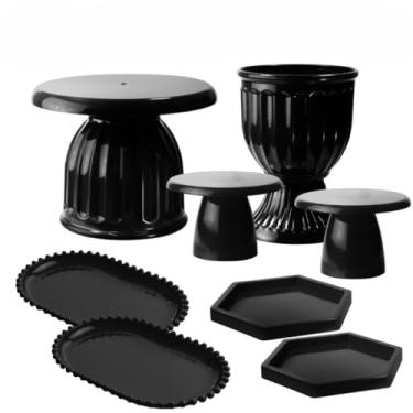 Imagem de Kit Boleira Festa E Bandeja, Kit Moderno Boleira Romana 17cm, 1 Vaso Romano, 2 Mini Slim, 2 Bandeja Perola Oval, 2 Mini Sextavadas(Preto)
