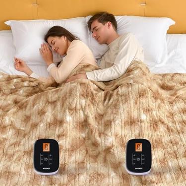 Imagem de WOOMER Cobertor elétrico King Size 254 x 228 cm, cobertor aquecido com controles duplos, temporizador de 0,5 a 12 horas e 10 níveis de aquecimento, certificado ETL, pele sintética bege dupla face