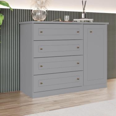 Imagem de Cômoda Americana 4 Gavetas 1 Porta Henn Cinza