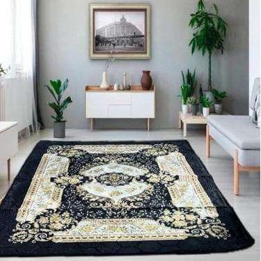 Imagem de Tapete Veludo, 4054 Preto com bege e detalhes dourado, 3d 2,00x2,40 Indiano Antiderrapante