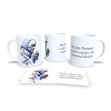 Imagem de Caneca Religiosa com Terço, Com o Terço Renovo Minha Devoção, Porcelana Branca, Design Artístico em Tons Pastéis (13748)