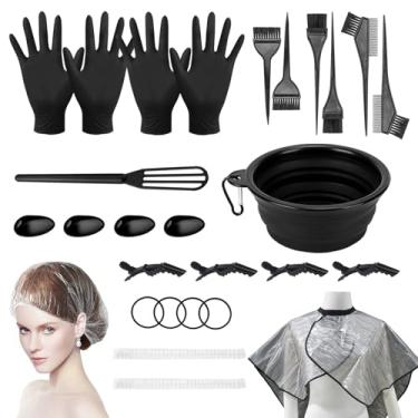 Imagem de DINTSTYLE Kit de coloração de 28 peças, ferramentas de tintura de cabelo para salão de bricolage. Conjunto de escova e tigela de tintura de cabelo, com pincel de corante/capa de orelha/luvas/pente