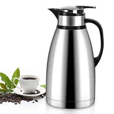 Imagem de Garrafa térmica de café de 1,927 g, garrafa térmica de aço inoxidável de 2 litros, servidor de café com isolamento de parede dupla, dispensador de café totalmente selado, mantém quente por 12 horas