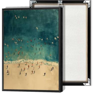 Imagem de Tiny People Swimming In Ocean Coastal Canvas Wall Art Beach House Decor Posters Minimalistas Impressões Costeiras para Casa Quarto Dormitório Decoração de Parede 30 x 40 cm Sem Moldura