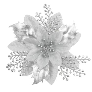 Imagem de Decorações de árvore de Natal 14 cm flores de poinsétia com glitter - 24 peças de enfeites de árvore de Natal com clipes, decorações festivas para grinaldas, cornija e decoração de casa de férias