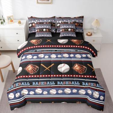 Imagem de Feelyou Conjunto de edredom queen de beisebol com tema esportivo de 7 peças, para decoração de quarto de crianças, meninos, meninas, microfibra leve e macia