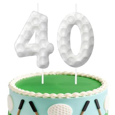Imagem de Velas de aniversário de golfe número 40, topo de bolo temático de golfe para meninos e meninas, decorações de bolo para aniversários, suprimentos de festa com tema esportivo, velas para decorações de