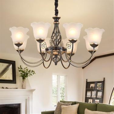 Imagem de Lustre retrô americano com LED, estilo europeu, luxuoso, para sala de estar, restaurante, quarto, escritório, casa de campo, hotel, café, escada (8 lâmpadas E)