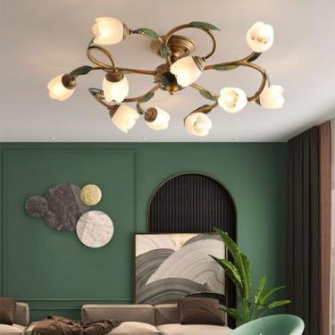 Imagem de Luminária de teto American Flower, estilo pastoral francês, criativa, para sala de estar, sala de jantar, quarto, casa de campo, loja de roupas, luminária pendente de LED para decoração de c
