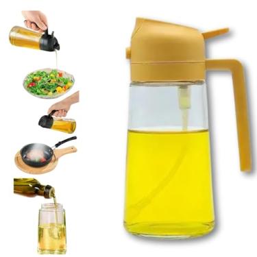 Imagem de Borrifador e Dosador 2 em 1 para Azeite e Óleo 470 ml Galheteiro de Vidro Premium com Controle de Dose e Spray para Cozinha, Airfryer, Saladas e Churrasco Prático, Econômico e Sem Resíduos (Amarelo)