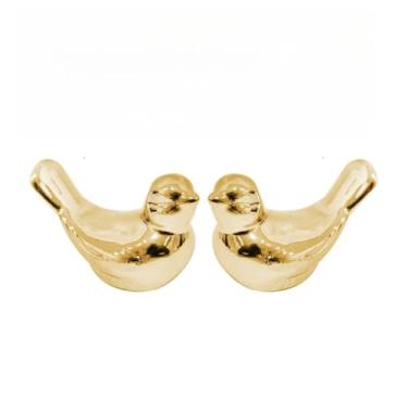 Imagem de Enfeite Casal de Passarinhos Decoração Porcelana Pequeno Dourado Rose Prata Objeto Decorativo Rack Sala(Dourado,3 unidades)