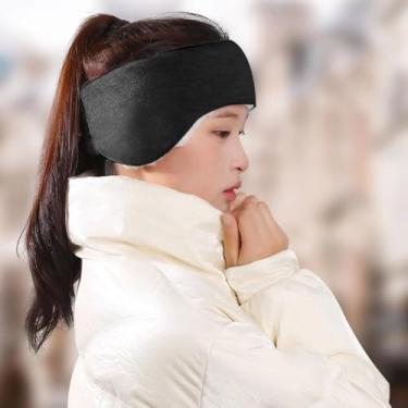Imagem de 1 faixa de cabeça grossa à prova de vento, protetor de ouvido de ciclismo quente para inverno, à prova de som, para homens e mulheres, inverno (preto)