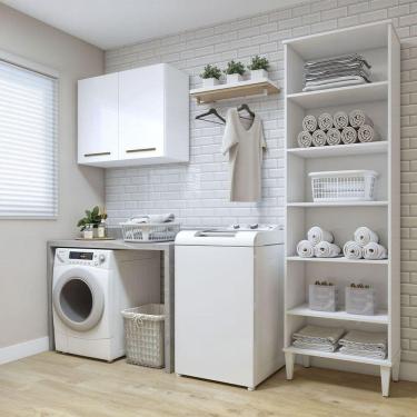 Imagem de Lavanderia Belém 1 Armário Multiuso E 1 Aéreo Kaiki Móveis Branco