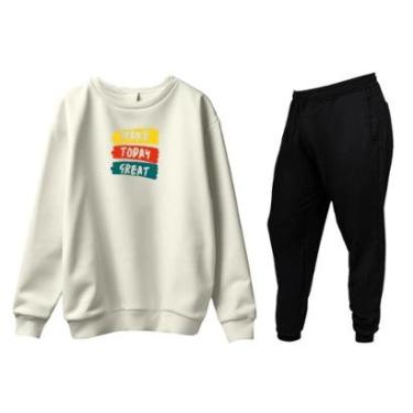 Imagem de Conjunto de Moletom Blusa Sem Capuz e Calça Jogger Estampas-Masculino
