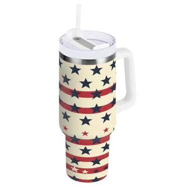Imagem de xigua Copo American Star Flag de 850 g com tampa e canudo, aço inoxidável de vácuo duplo isolado garrafa de água esportiva suporte para copo de café de viagem à prova de vazamento para bebida gelada