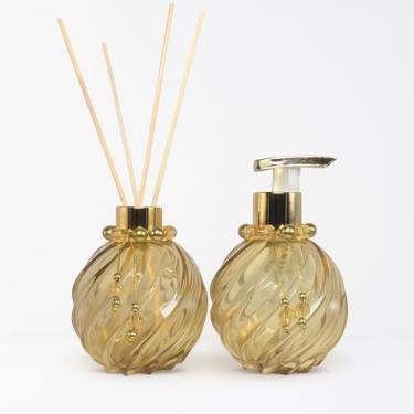 Imagem de Kit 2 Frascos de Vidro Topázio 250ml para Difusor de Ambiente e Sabonete – Luxo com Varetas e Pump Decorativo(PRATA)